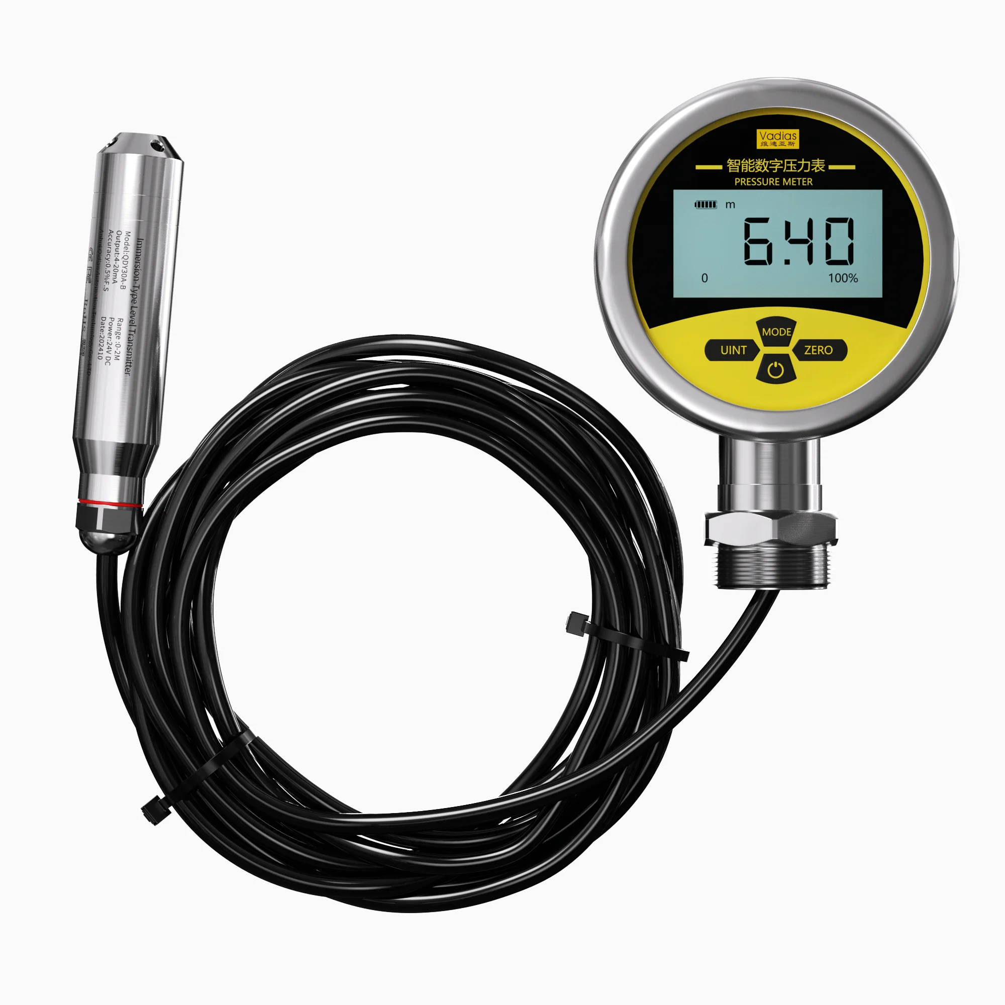 

Water Level Gauge 0-5m/0-10m/0-15m/0-20m Liquid Water Level Meter Digital Water Level Gauge 304SS Submersible Water Level Meter