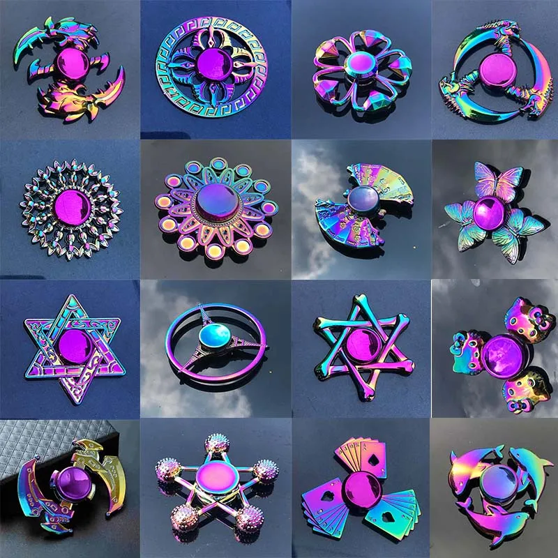 17 Style Rainbow Color Fingertip Gyro Toys Metal Spinner Colorful High Speed Hand Spinners Fidget Toys Stress for Adults