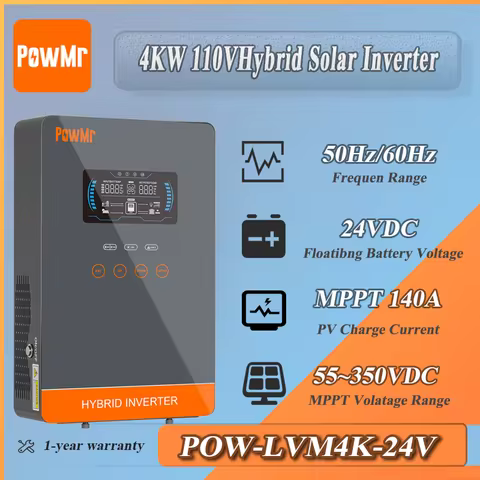 PowMr Off Grid Inverter 24V to 110V 120V Pure Sine Wave MPPT 140A Solar Charger screen LCD Hybrid Inverter Power Home Inversor