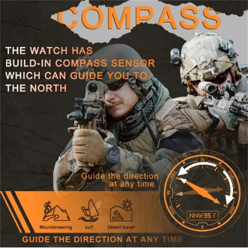 Outdoor Sports Solar Power Digital Watch Waterproof Dual Display Compass Quartz Watchrmy Military Style Clock