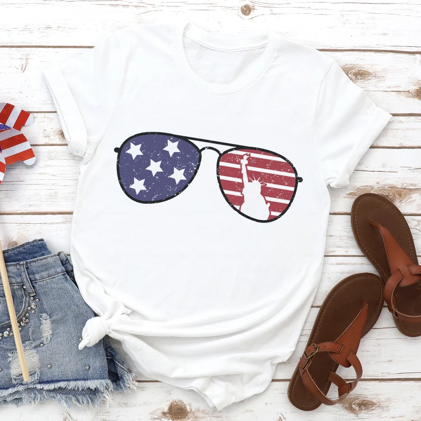 American Flag Graphic Print Fashion Women Tshirt 4th Of July Shirt Unisex July 4th Summer Casual Short Sleeve Top Holiday Tee