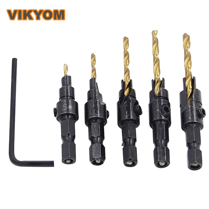 Woodworking Hole Opener 4-piece Set Titanium-plated Hexagonal Handle Hardware Tool Countersunk Drill Bit Drilling And Reaming