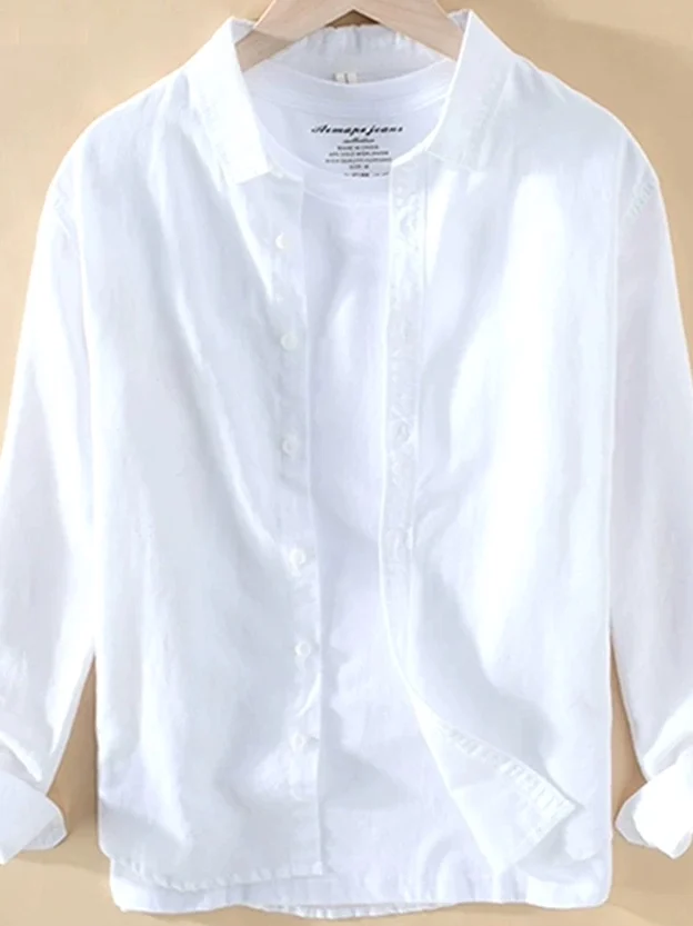 

European Sle Men's Pure Cotton Linen irt Casual Slim Fit Long Sve Open Cardigan Breathable Comfortable Workwear Trendy