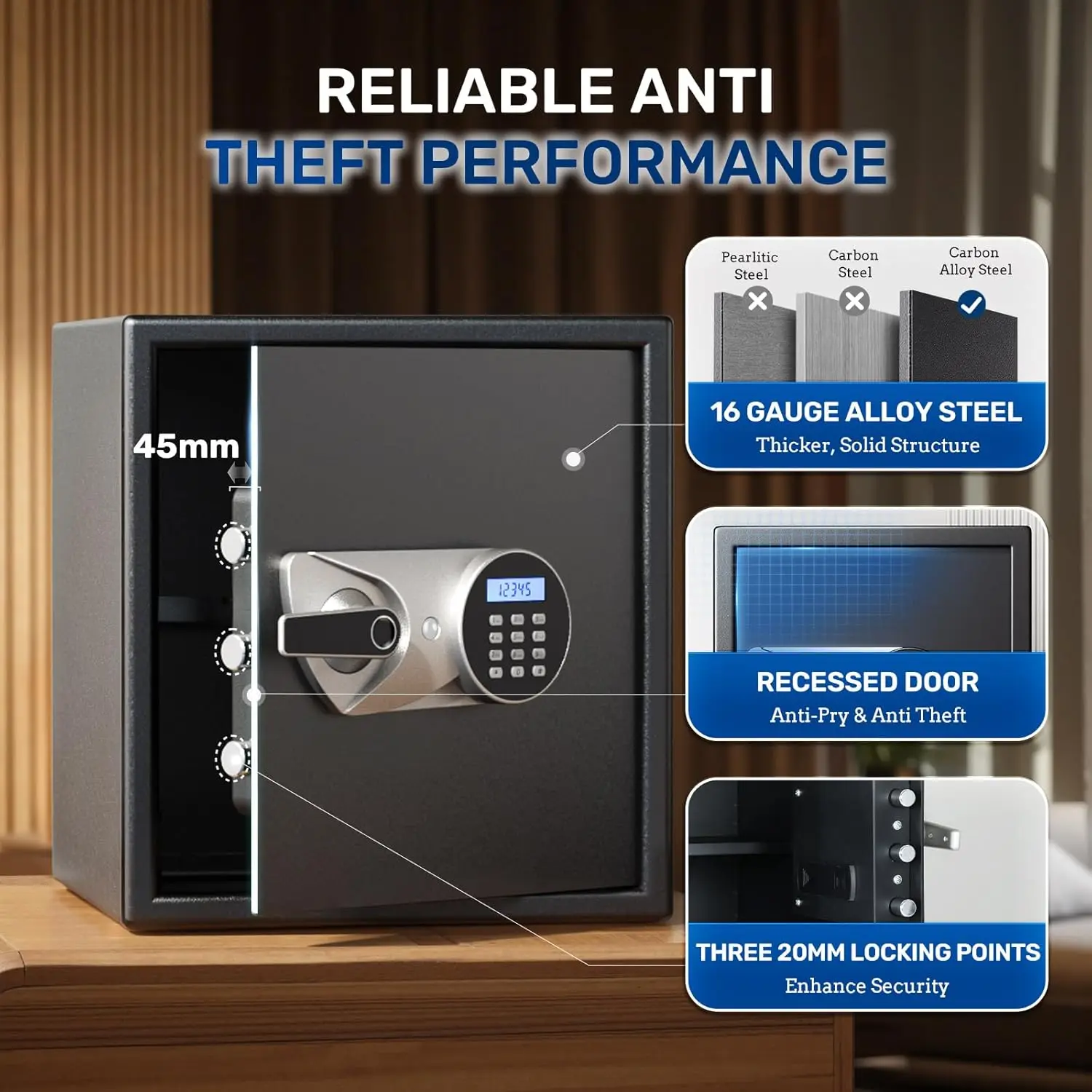 Biometric Handgun Safe 1.8 Cubic Feet Home Safe Quick Access Fingerprint Security Lock Box for Money Firearm Valuables with Dual