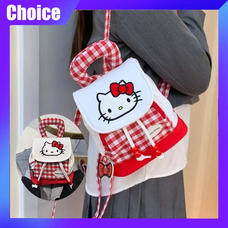 

Sanrio Hellokitty Kids Backpack For Girl Cartoon Cute Mini Backpack Casual Fashion Checked Bag Fashion Trends Outdoor Bag Gift