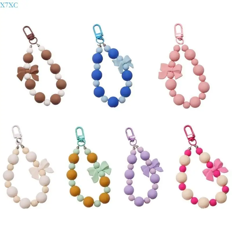 

X7XC Beaded Keyring Creative Car Chain Backpack Pendant Sweet Bows Keychain Pendant Bag Charm Bowknot Keychain