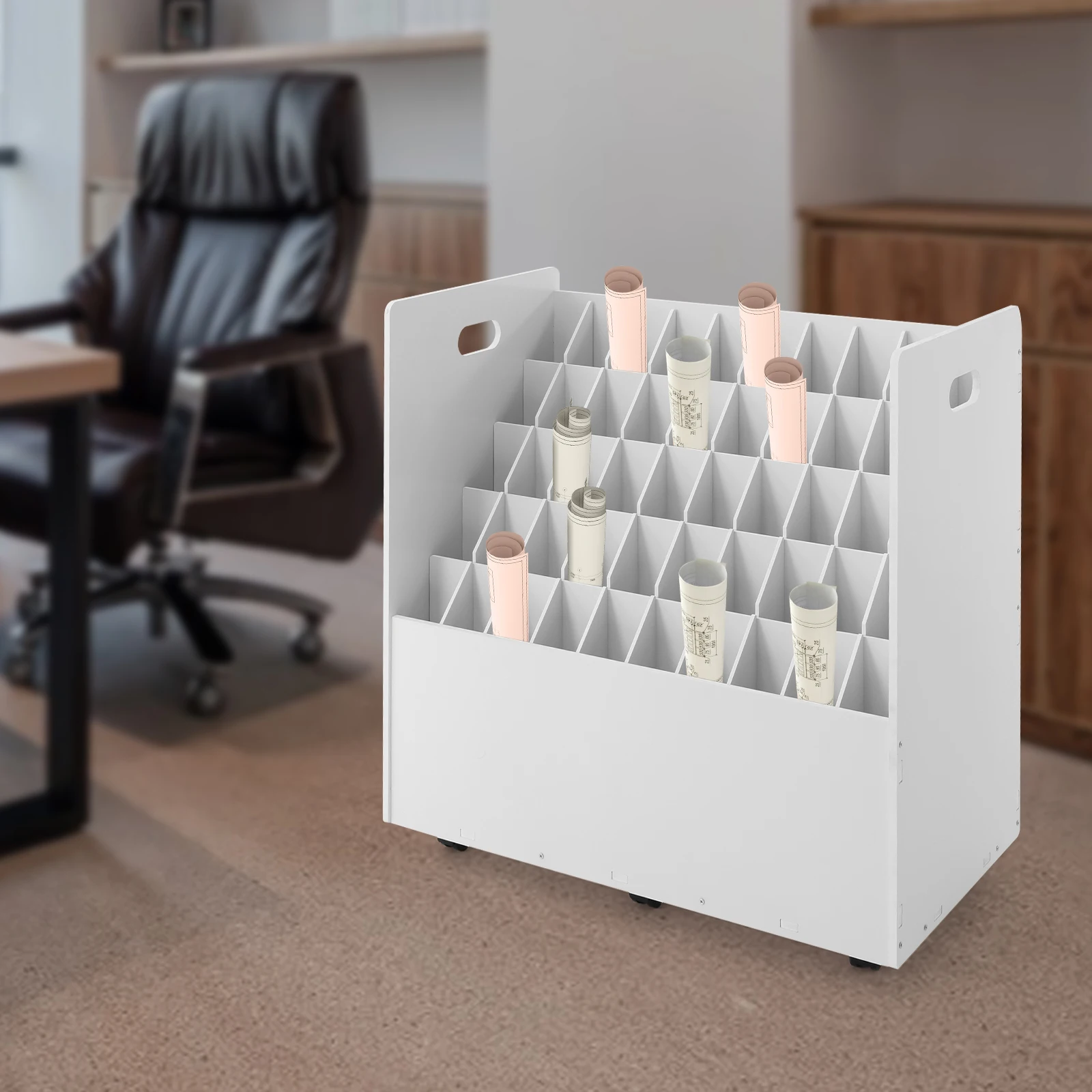 Organizzatore per progetti a 50 slot con ruote, carrello portadocumenti portatile per cartelle, organizer per file da ufficio bianco, schedario con ruote