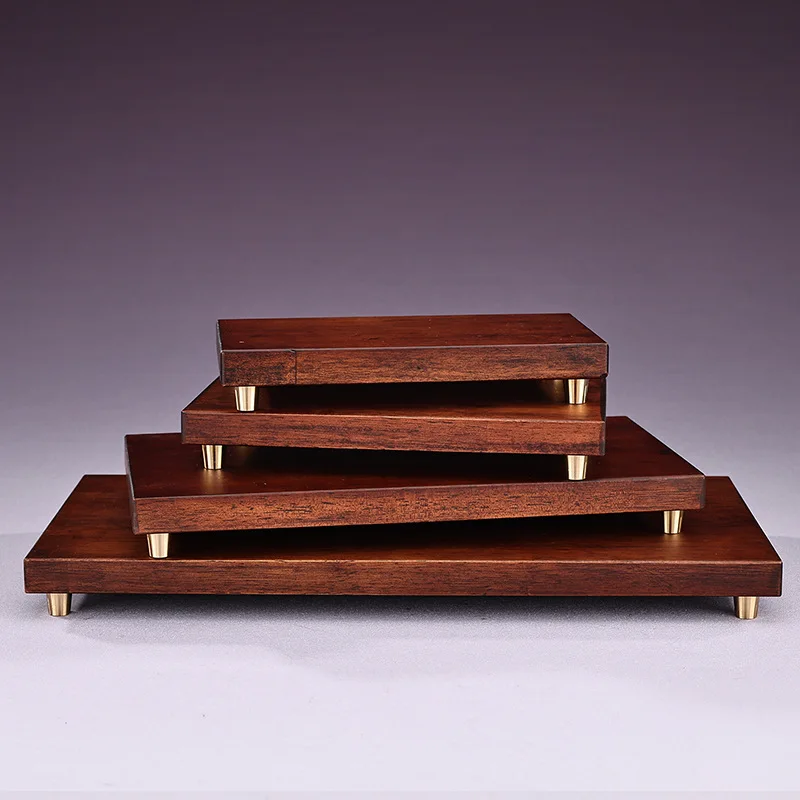 

Imitation walnut with base New Chinese-style ornament Rectangle solid wood with copper bottom base
