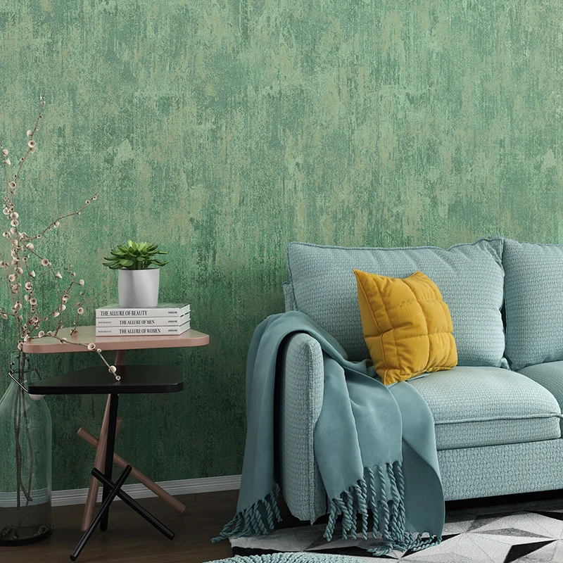 American country style dark green wallpaper solid color vintage nostalgic design non woven fabric wall covering for bedroom and