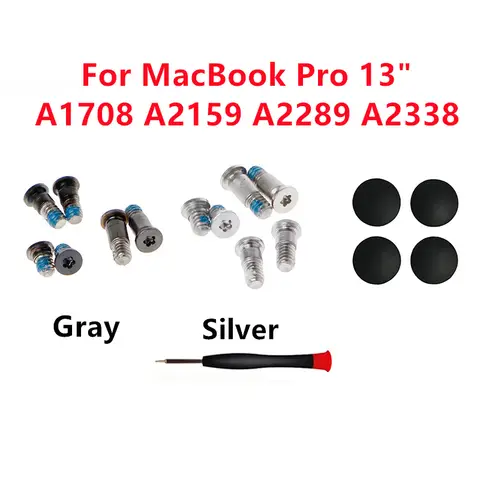 New A1708 A2159 A2289 A2338 Silver Gray Bottom Shell Back Cover Screw kit Rubber For Macbook Pro 13" Screws Set