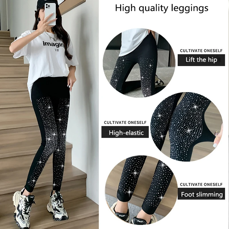 Leggings de alta elasticidade para mulheres magro calças apertadas broca brilhante sexy respirável levantar o quadril casual esporte lápis calças 2024