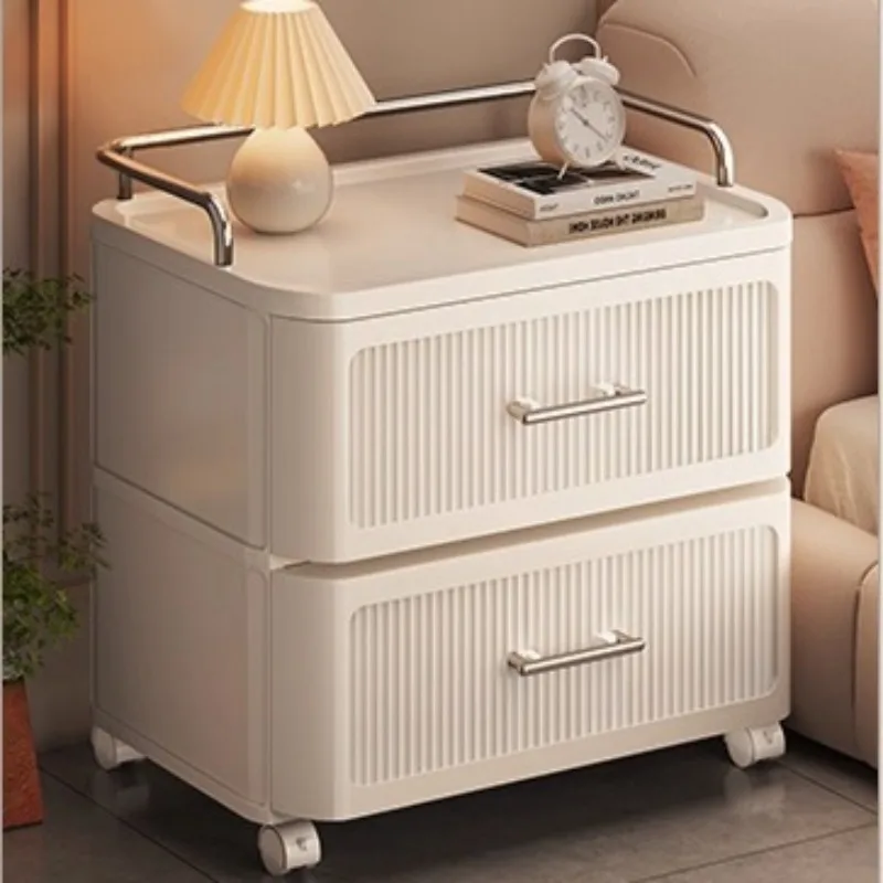 Drawer-Type Plastic Nightstand, No-Assembly 5-Drawer Storage Cabinet, Thickened Multi-Layer Movable Organizer for Bedroom
