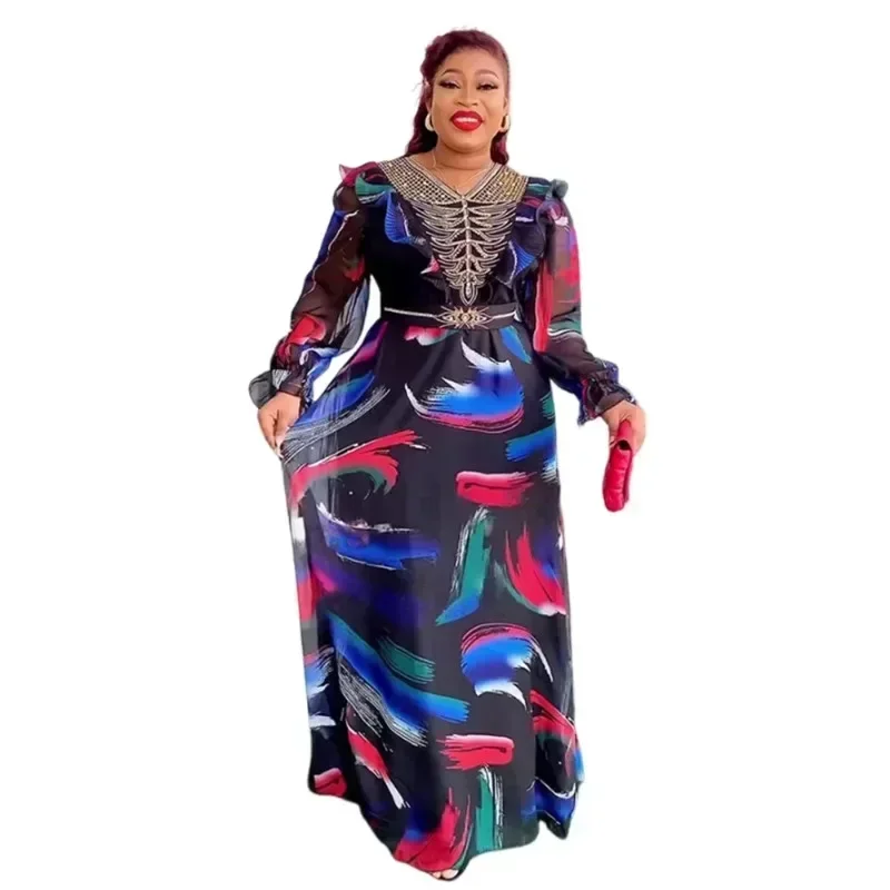 

African Dresses For Women 2024 Africa Clothing Plus Size Evening Party Long Dress Elegant Kaftan Muslim Chiffon Maxi Dress