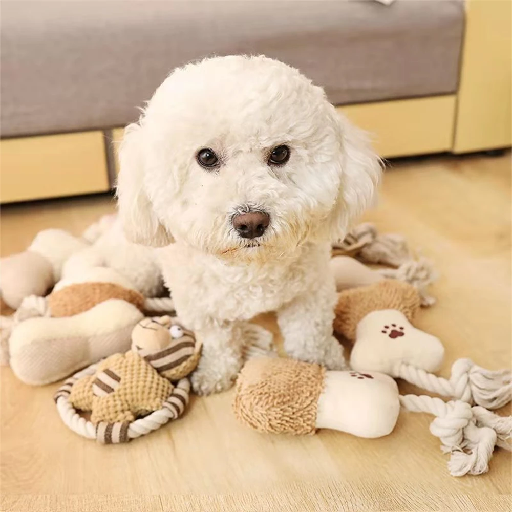 Plush Voice Puppet Bite-resistant Rope Knot Training Durable Dog Toys Molar Teeth Cleaner Prevent Tearing Molar Teeth Plush Toy