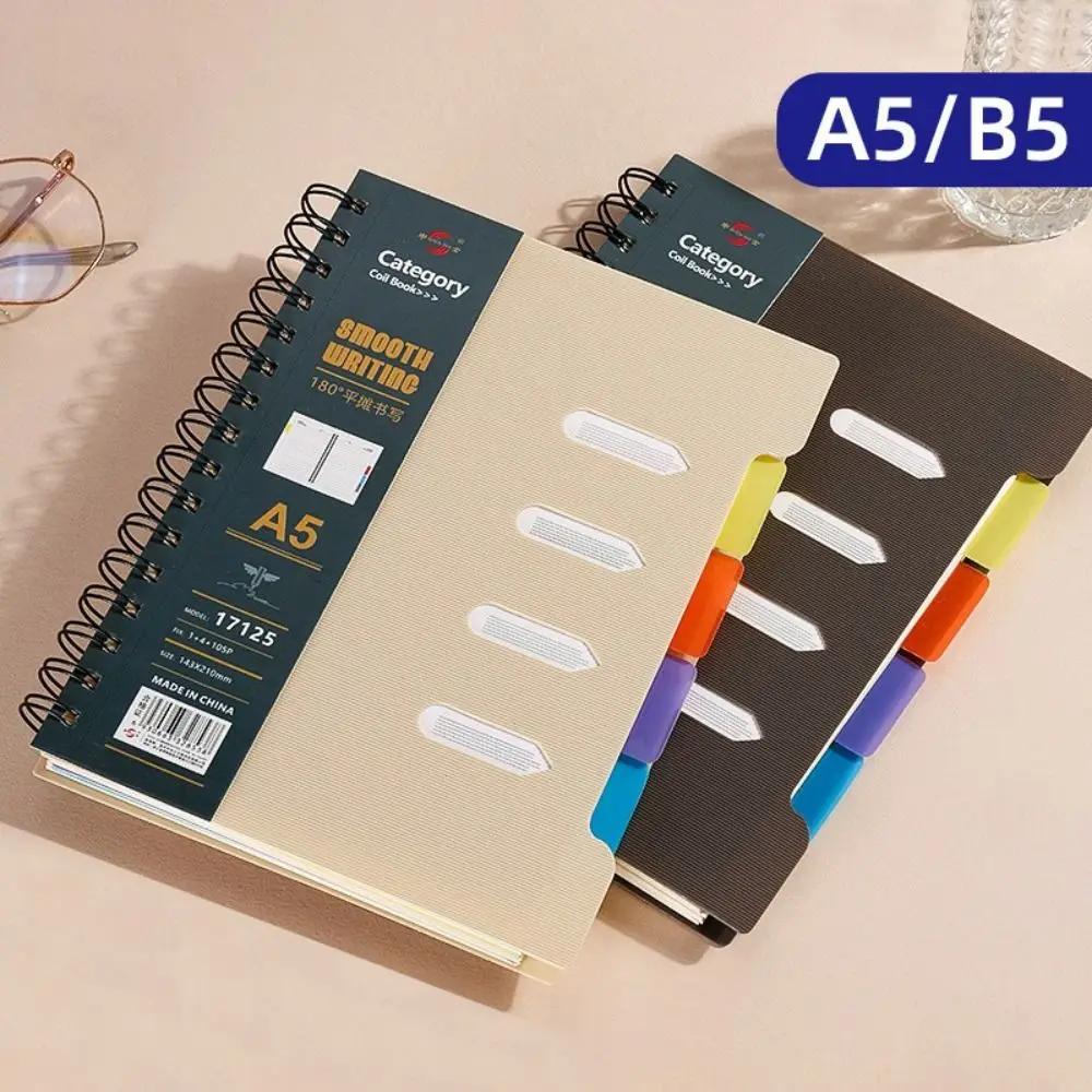Thickened Coil Spiral Notebook 210 Pages Page Dividers Wirebound Notebook Multi-Colored Notes Wide Ruled Page Coil Notebook