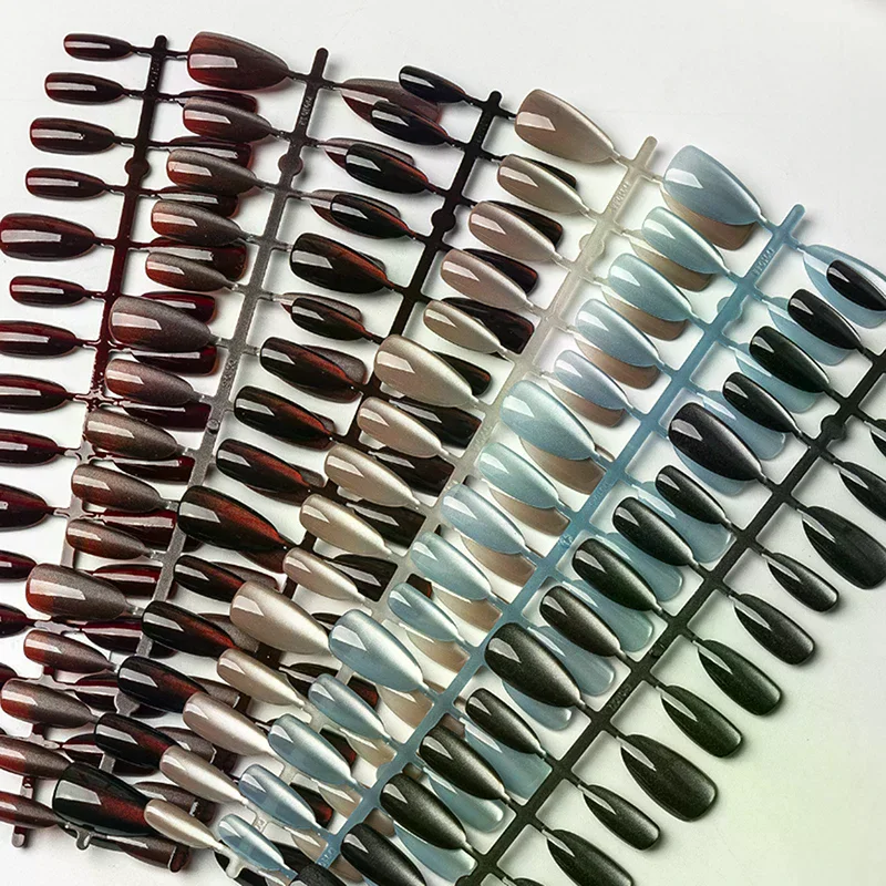 เล็บปลอมแบบกดติด 30 ชิ้น ลายไล่สีตาแมว ทำมือ ขนาดกลาง-สั้น ดีไซน์ยอดนิยม ตกแต่งลายดอกไม้ ปิดเต็มเล็บ