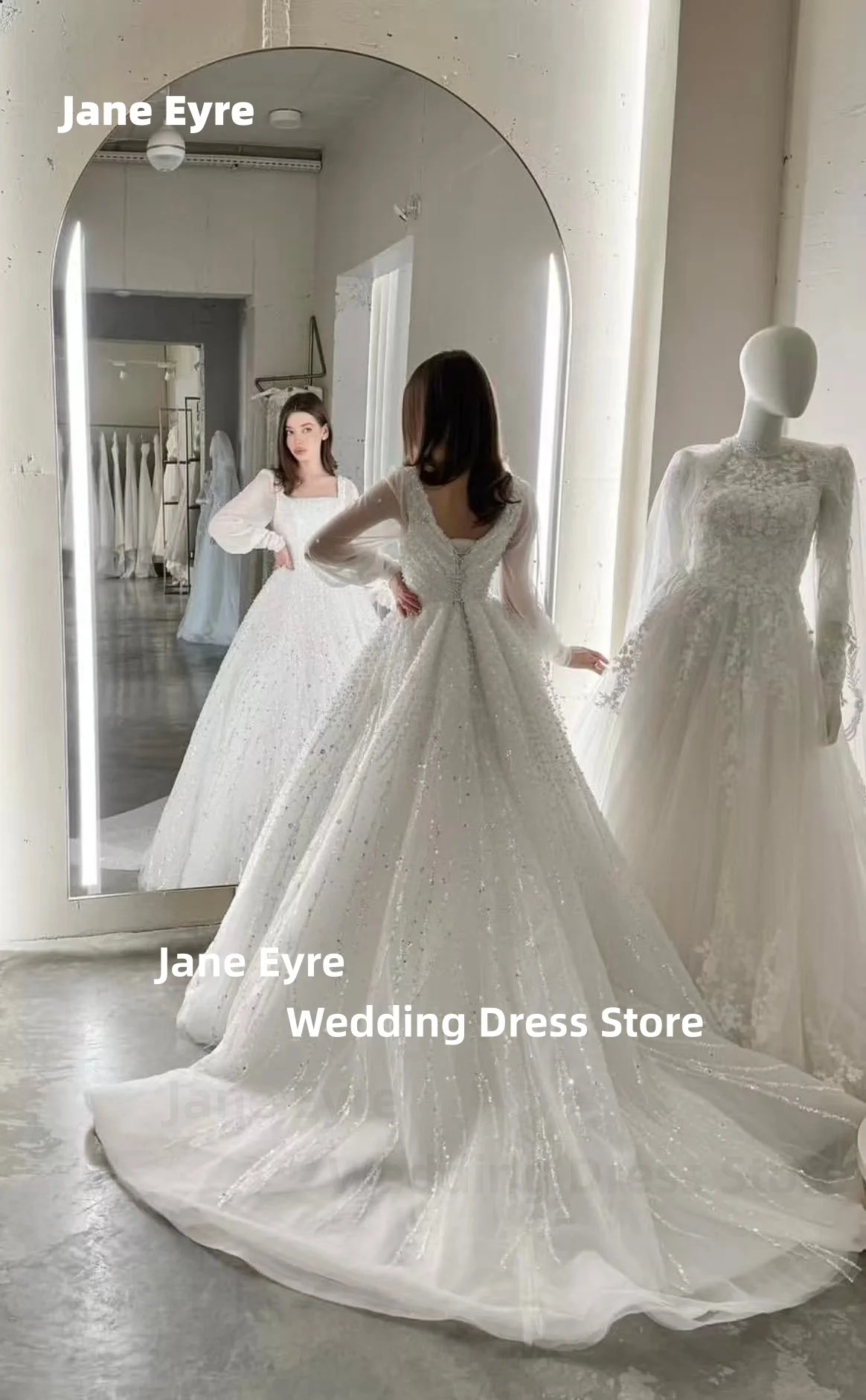 Jane Eyre-Vestido De Novia De lujo personalizado, Vestido De encaje con cuentas y princesa, Vestido De baile con cuello cuadrado, Vestido De Novia De manga larga