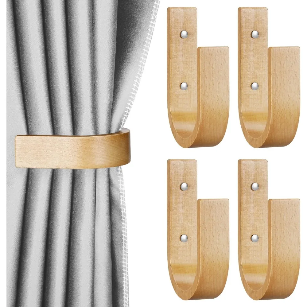 

4 шт., деревянные крючки для штор, деревянные крючки для штор, U-образные держатели, настенные крючки для домашнего наружного декора (деревянные крючки)