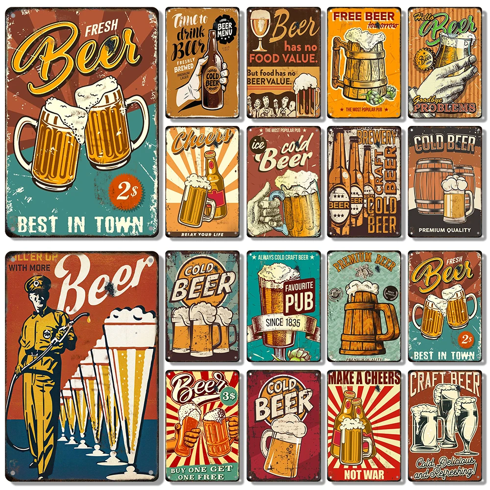 

Beer Retro Metal Poster Drink Vintage Tin Signs Kitchen Bar Club Wall Art Decorative Plaque for Modern Home Room Decor Aesthetic