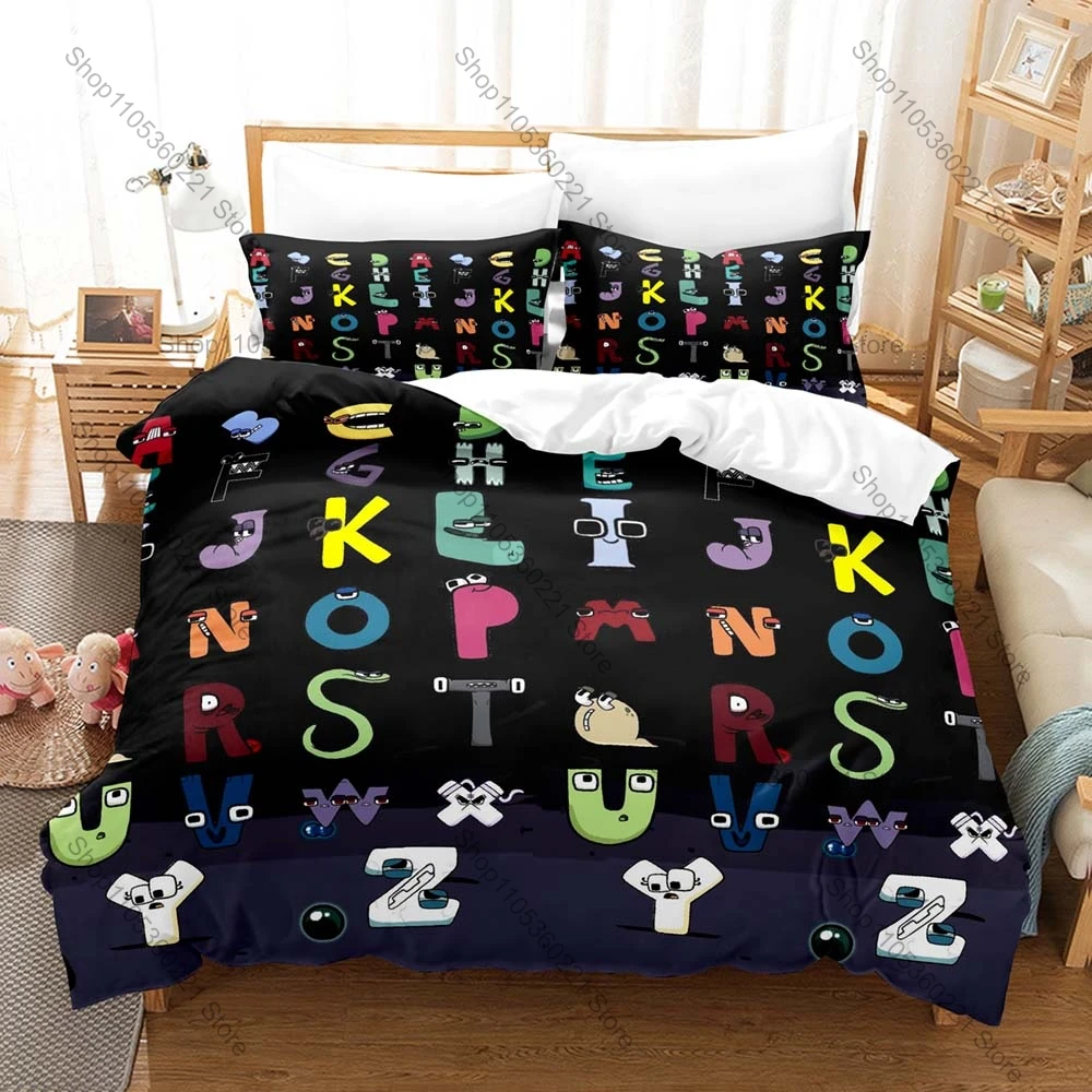 

Cool Alphabet Lore Letters Kawaii Bedding Set 3 Piece Duvet Cover Set Boys Girls Children Home Decor New style personality