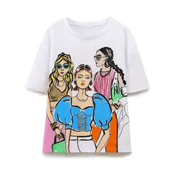 Fashion Summer Color Print T Shirt Women Casual Loose Short Sleeves O Neck Tees Tops Trendy Streetwear Female 2024 New T Shirts