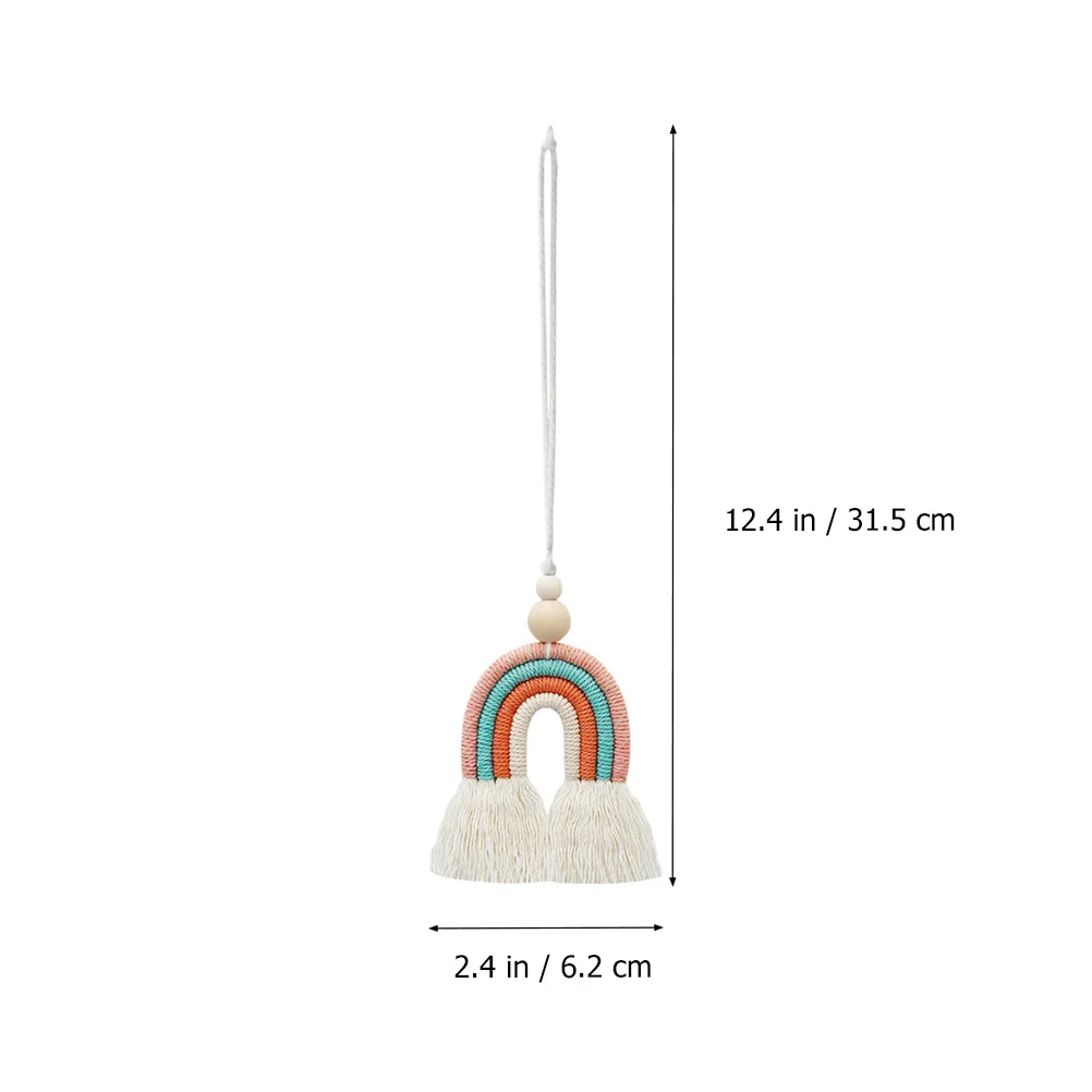 

Wooden Bead Ornaments Car Hanging Decor Durable Cotton Rope Rainbow Design Keychain Pendant Auto Adornment Car Decoration