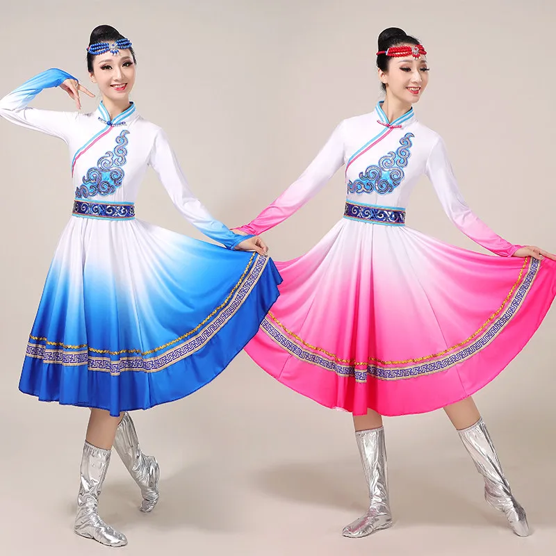 Mongolian dance performance costumes female minority costumes modern ethnic style Mongolian dance practice art test big swing