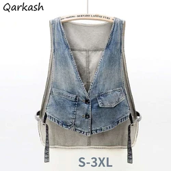 Vest Women Denim Vintage Bandage Loose Spring Design Cool Streetwear Unisex Couple Leisure Harajuku Fashion Simple New Hot Sale