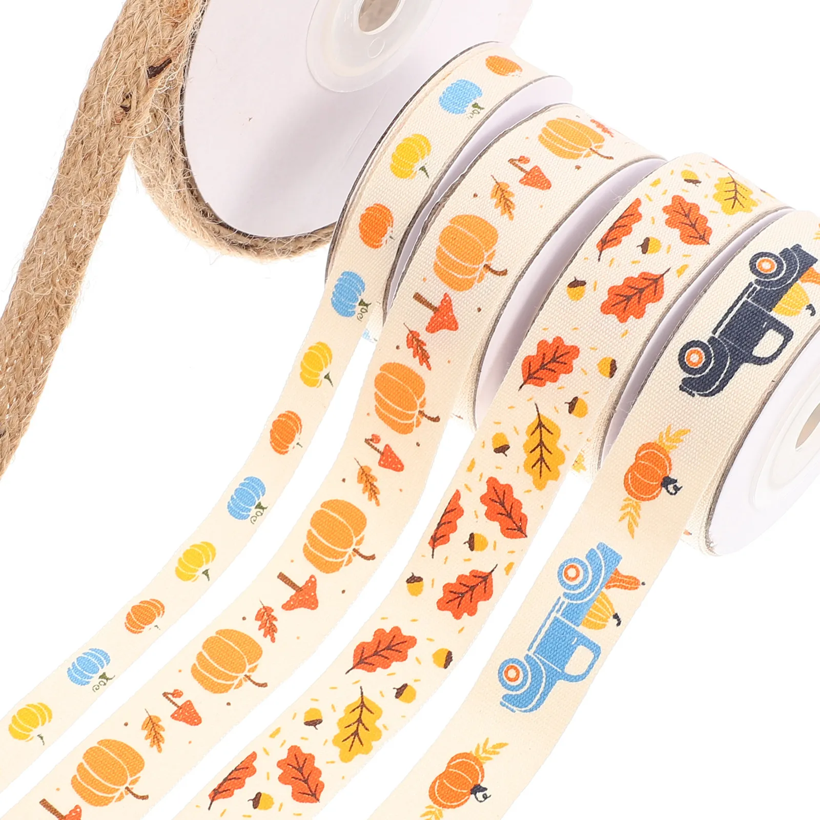 

5 Rolls Pumpkin Truck Pattern Thanksgiving Ribbon DIY Craft Ribbon for Gift Wrapping Party Decoration Wreath Making Supplies