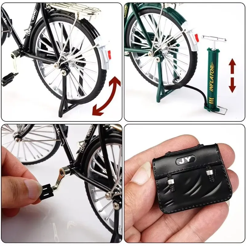 

DIY Assembly 1/10 Scale Traditional Nostalgic Bicycle Metal Bike Sliding Version Simulation Gifts for Toy Collection Decoration