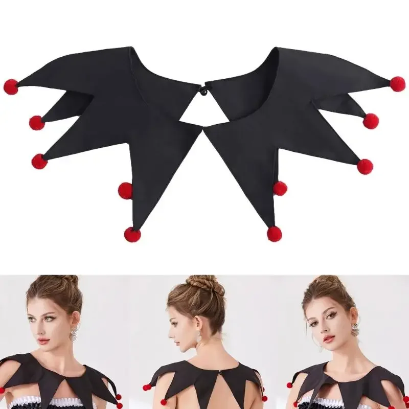 Courtstyle Clown Finto Colletto Pompon a Punta Design Colletto Rimovibile per Donne Cocktail Party Occasioni Fomali