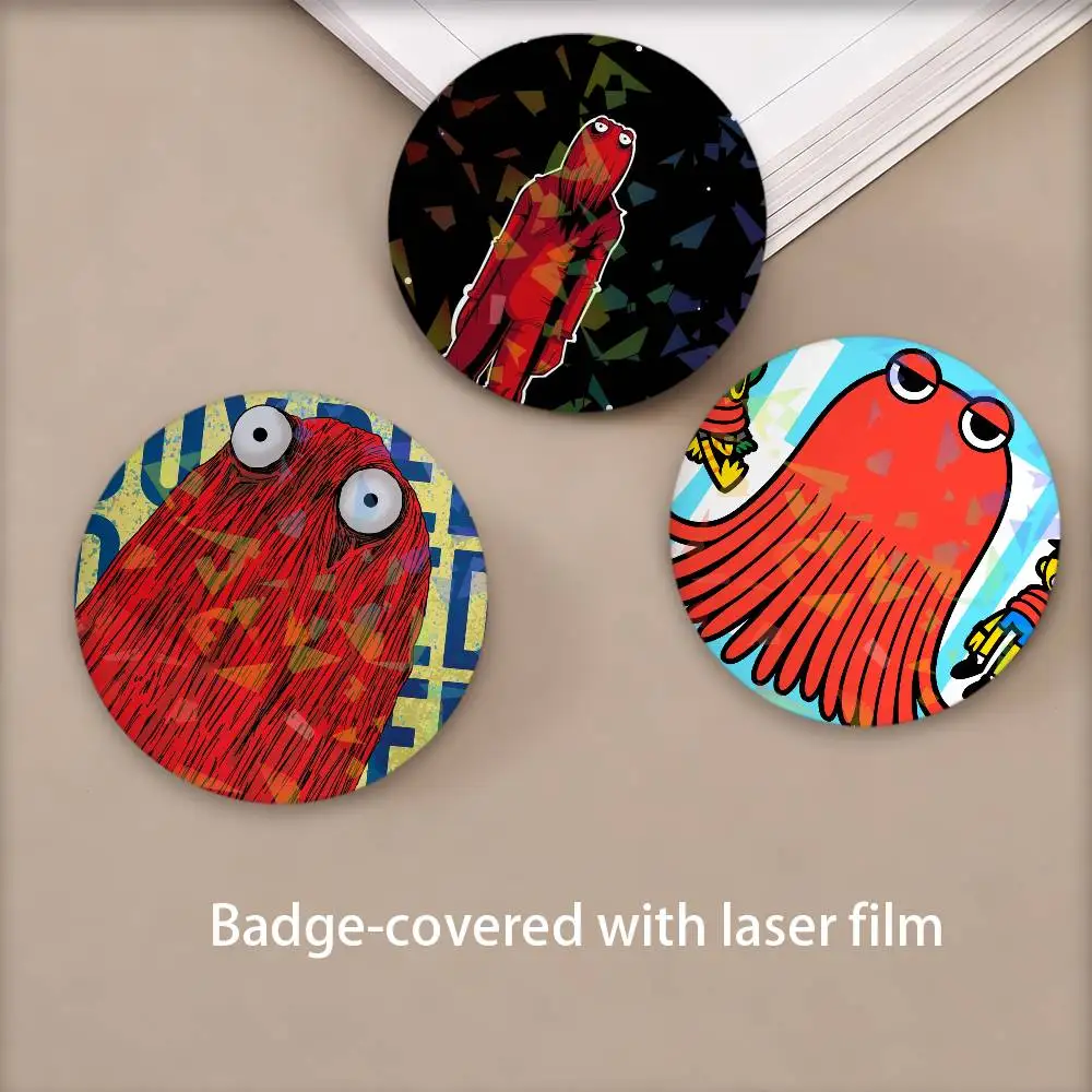 REd Guy D-Don't H-HuG-G M-Me I'm S-ScArED-D Horror Badges Round Laser Badge Brooch Backpack Accessories