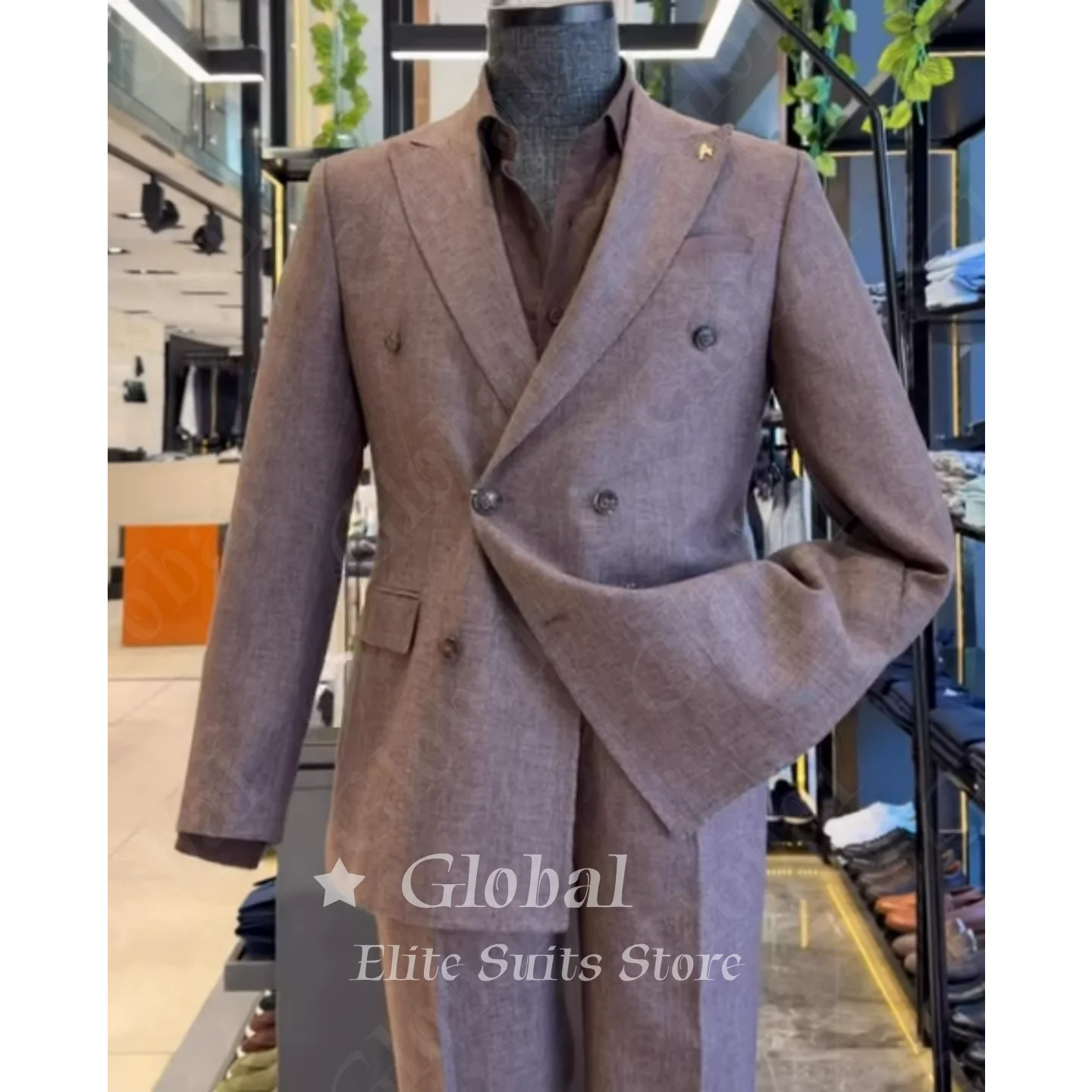 Vintage Mens Brown Two Piece Men Double Breasted Blazer And Solid Trousers Business Wedding Tuxedo Formal  Italian Customized