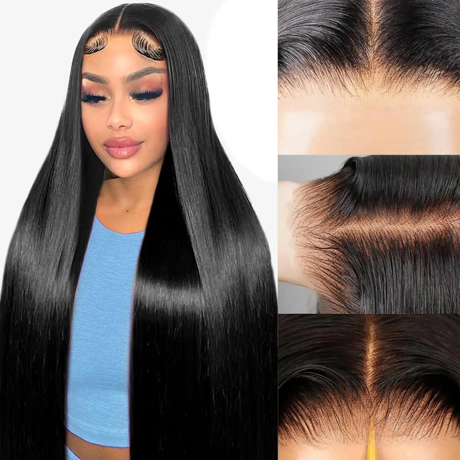 

28 30 Inch 6x4 Glueless Wig Human Hair Ready To Wear Straight Glueless Lace Wig Pre-Plucked Brazilian Closure Wig for Women