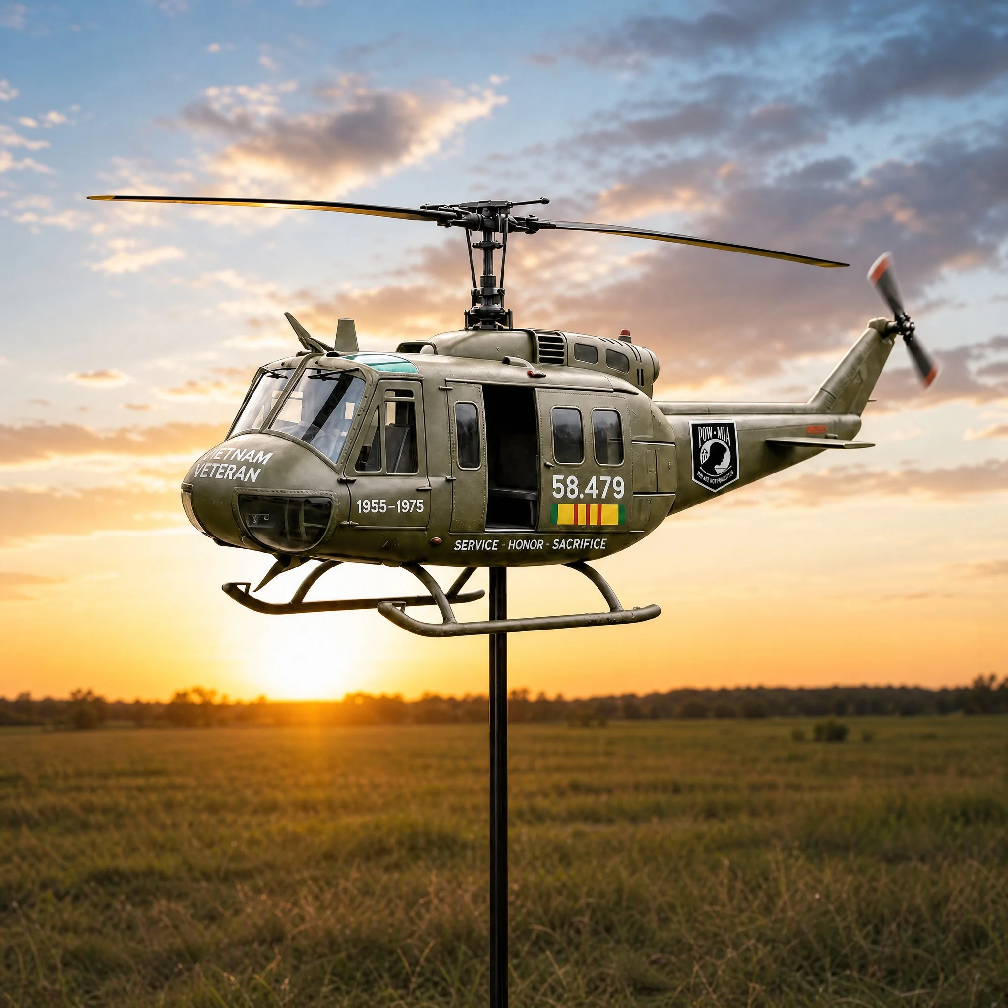 Metal Patriotic Helicopter Windmill Stake with Spinning Propeller Outdoor Airplane Sculptures Ornament for Patio Garden Decor