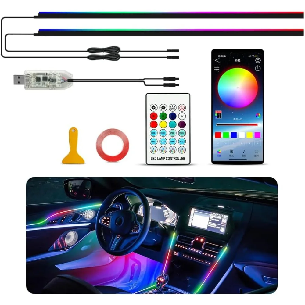 

Внутреннее освещение автомобиля, светодиодные фонари для интерьера, 43,3 дюйма, акриловая неоновая гибкая полоса с питанием от USB, модель y комплект внешнего освещения с проводом