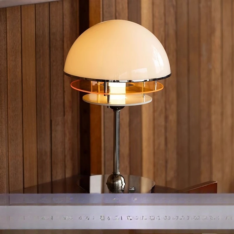 Lampada da tavolo medievale Maillard arancione al tramonto, comodino, camera da letto, soggiorno, atmosfera retrò di design Bauhaus