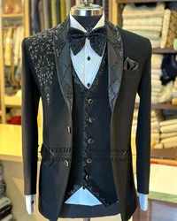 Luxury Metal Diamond Embellished Men Suit Glitter Wedding Prom Blazers 3 Pieces Set Groom Tuxedos Slim Fit trajes para hombre
