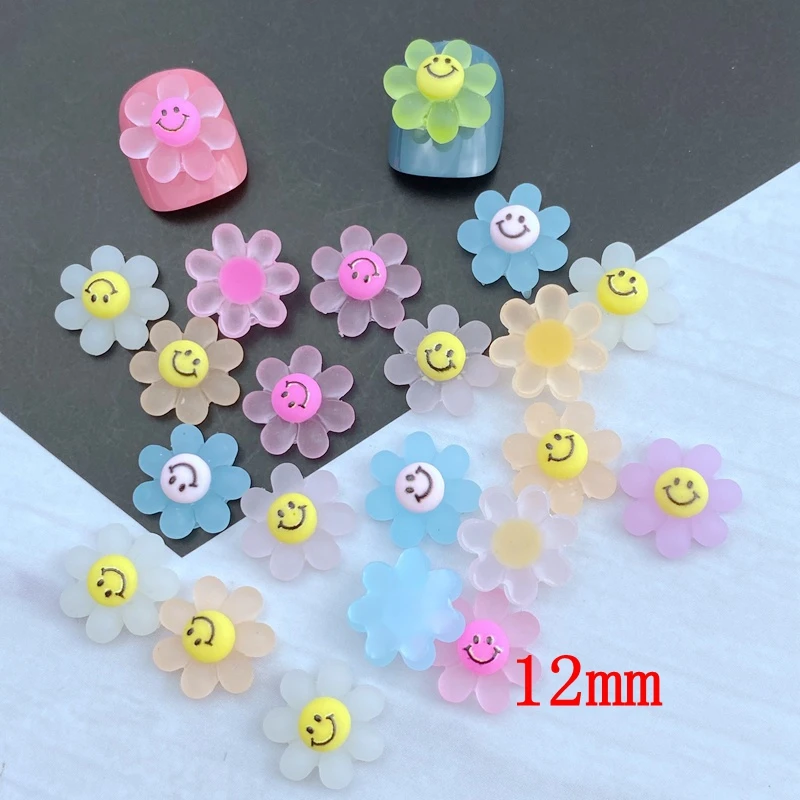 50pcs Resin Cute Colorful 3D Sun Flower Bear Gem Flatback Stone Applique DIY Home Figurine Scrapbook for Nail Craft Accessory