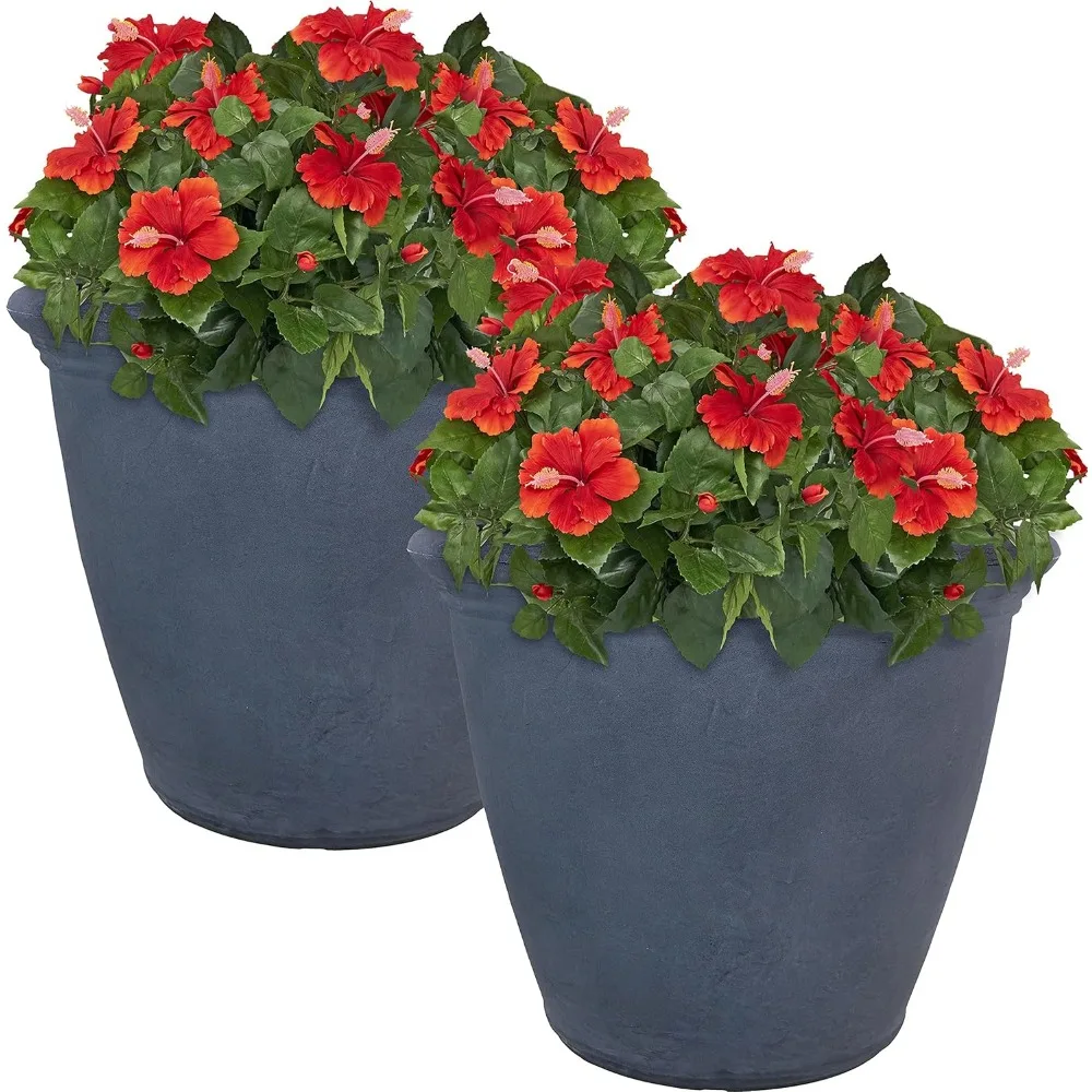

Sunnydaze Anjelica 20" Double-Walled Polyresin Outdoor Planter with UV-Resistant Slate Finish - Set of 2