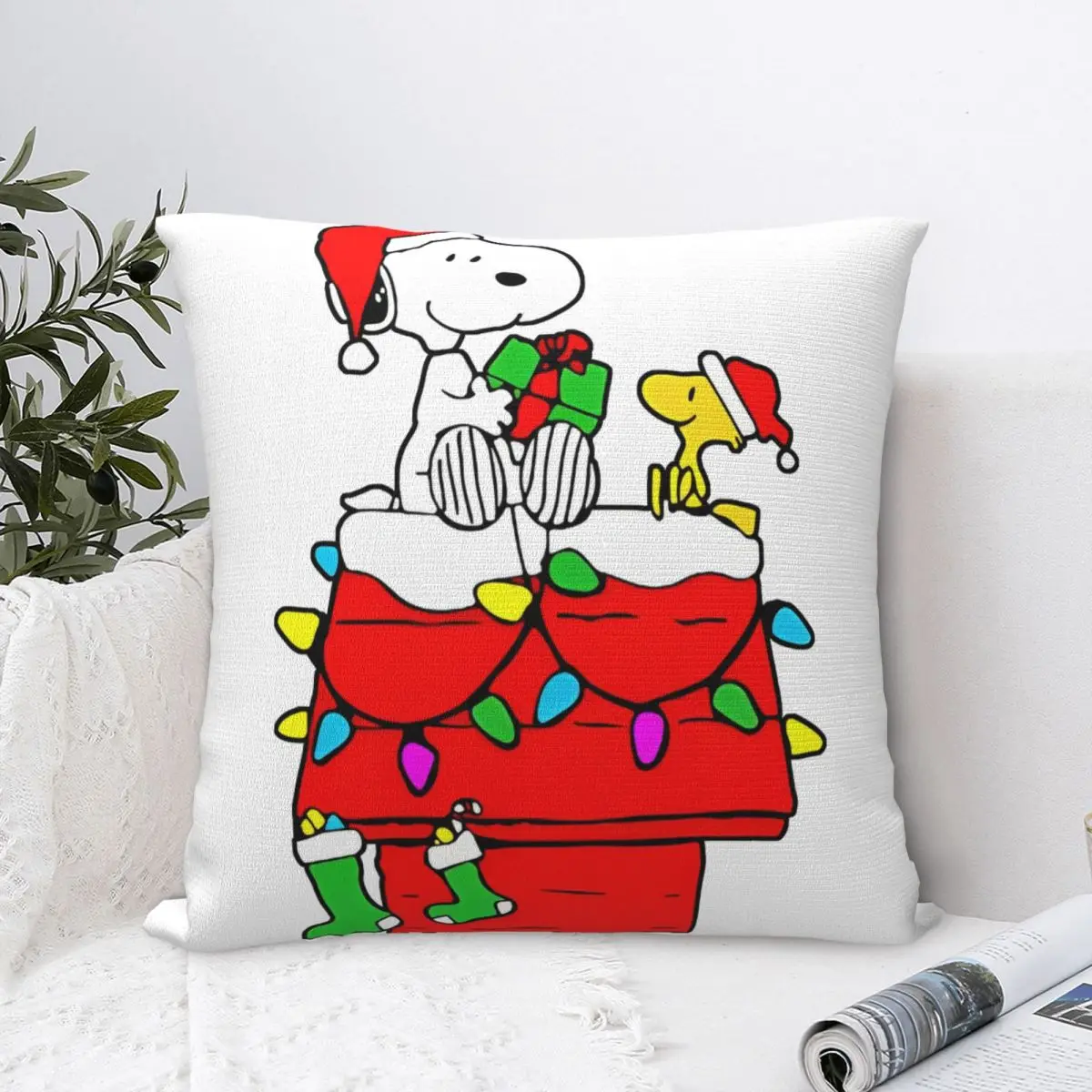 Pillow Cover Christmas Snoopy Cartoon Cushion Cover Woodstock Peanuts Charlie Brown Pillow Case For Home Decorative Pillowcases