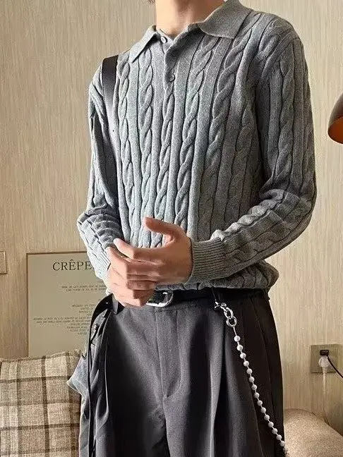 

Men's Ne Knitted Sweater Autumn Casual Sle Inner Wear Base Layer Twist Flower Pattern Loose Fit Long Sve Top