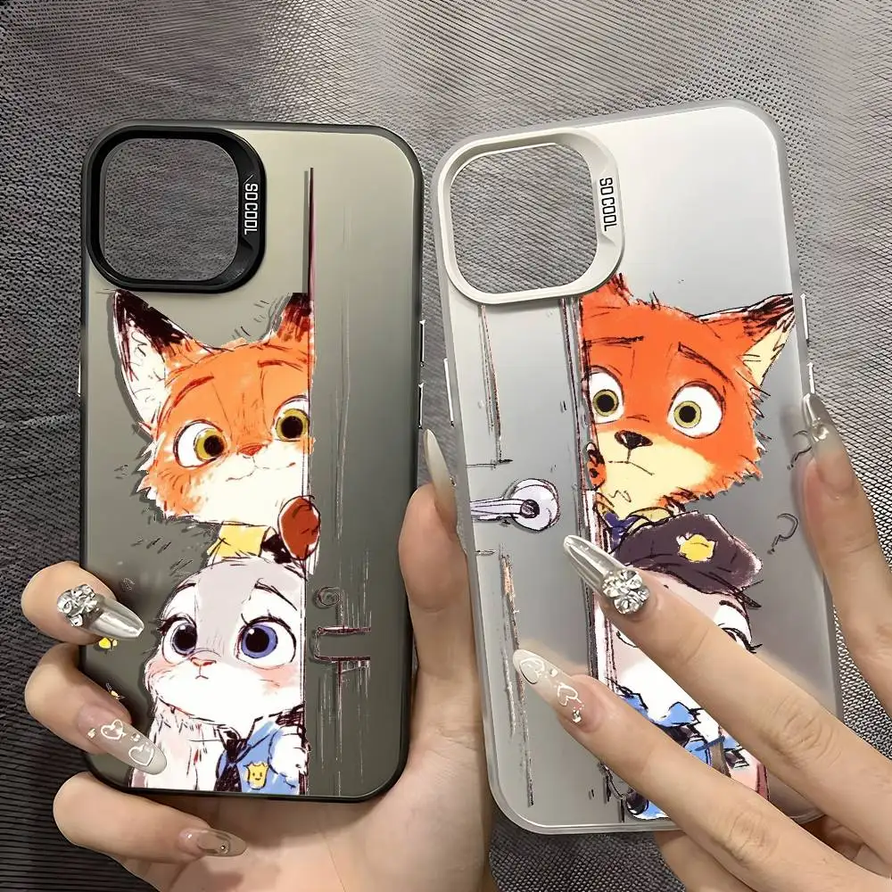 

Zootopia 2 Couple Anime Movie Phone Case For IPhone 17 16 15 14 13 12 11 Plus Pro Max Multicolor Aurora Laser Shockproof Funda