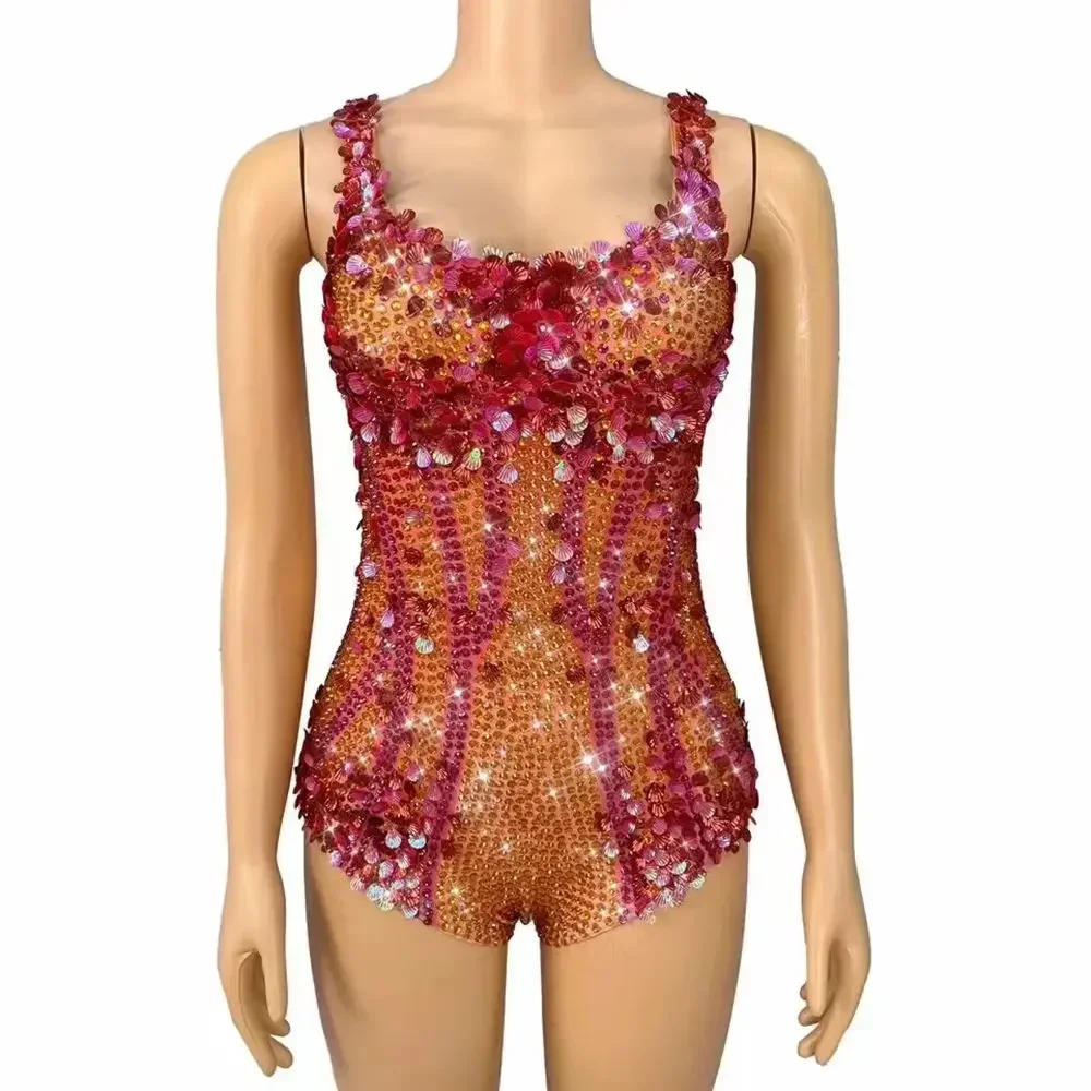 

Sparkly Rhinestones Sequins Strip Bodysuit Women Sexy Performance Dance Costume Singer Dancer Show Stage Wear Nightclub Outfit