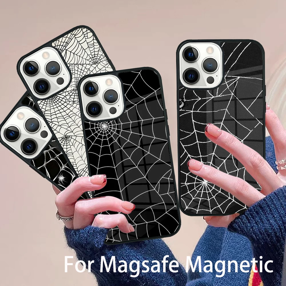 

Spider Web Head Mask Phone Case Magesafe Magnetic Wireless Charge Cover For IPhone 16 11 12 13 14 15 Pro Max Plus Mini