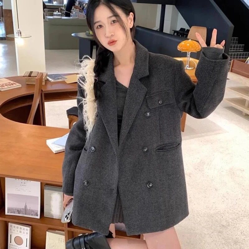 2025 invierno nuevo cuello grueso moda personalizada más terciopelo medio largo abrigo de lana para mujer