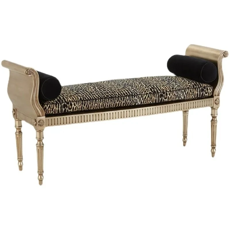 

American solid wood shoe changing stool entry door light luxury solid wood carving flower bench leopard print bedside stool