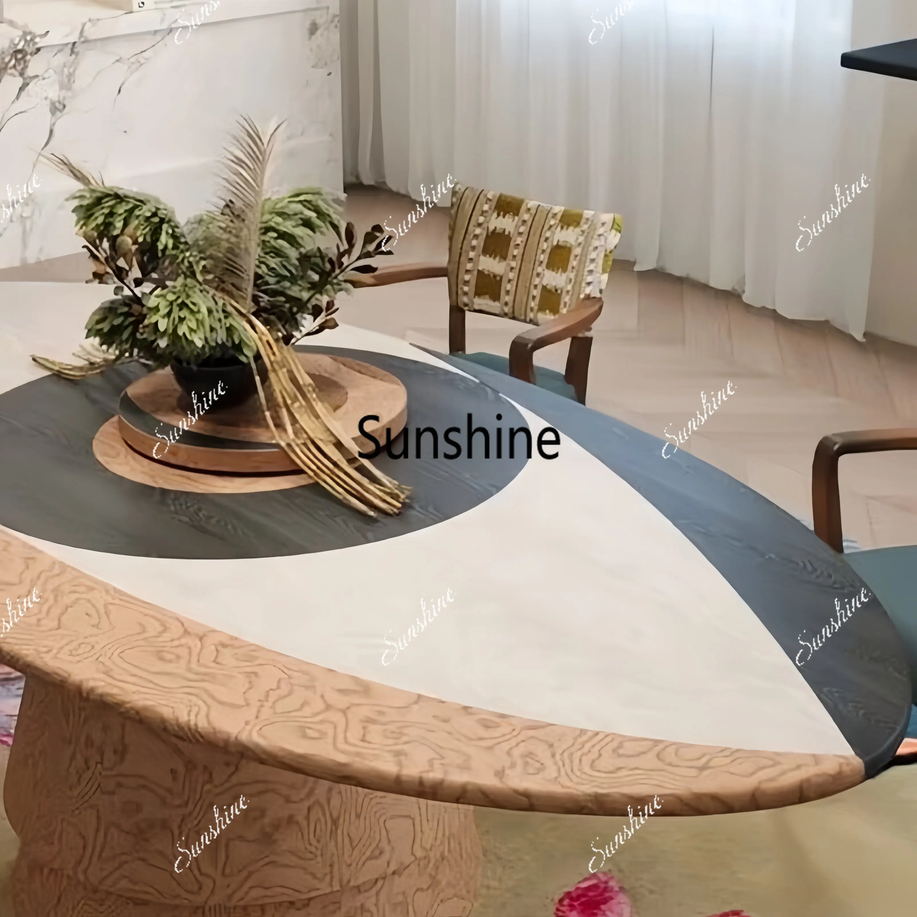 Modern simple solid wood dining table light luxury high-end living room villa home