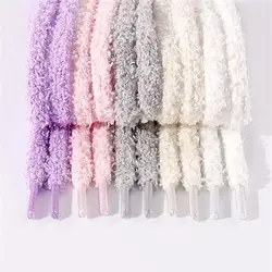 Soft 9mm Wide Flat Plush Towel Shoelaces Fat Fluffy Fuzzy Laces Design Perfect for Women Casual Sneakers Lady Shoes strings