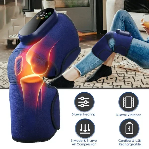 

CordlKnee Massager Heated Knee Brace Wrap Electric Knee Heating Pad with 5-Level Heating 3-Level